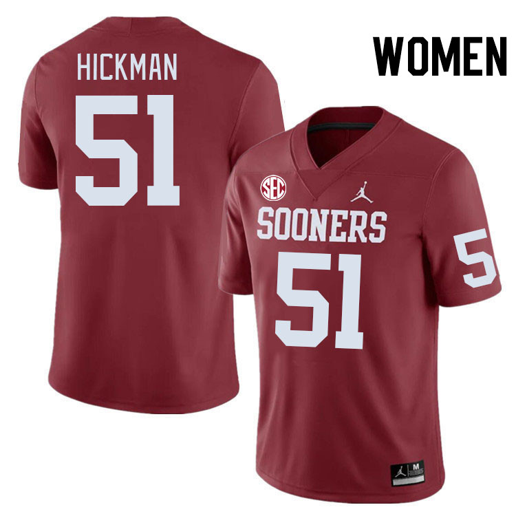 Women #51 Branson Hickman Oklahoma Sooners 2024 SEC Conference College Football Jerseys-Crimson